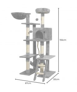 Floofi 155cm Plush Cat Condo Cat Tree Light Grey FI-CT-172-ZZ