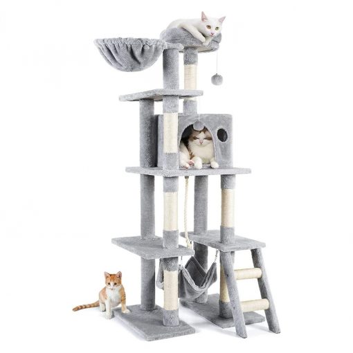 Floofi 155cm Plush Cat Condo Cat Tree Light Grey FI-CT-172-ZZ