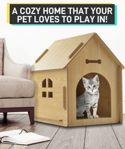 Floofi Wooden Pet House No Door - Yellow