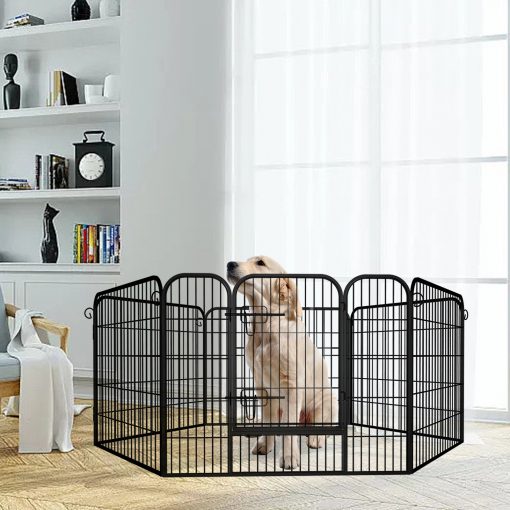 Heavy Duty Comfortable Pet Dog Game Fence Foldable 6/8 Panels Metal Dog Fence Black